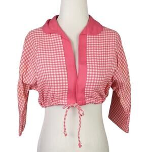 Vintage 70s Betty Barclay Pink and White Gingham Crop Top S